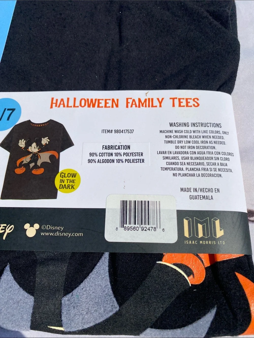 Disney Mickey Mouse Halloween Vampire Tee Boys Size 6/7 Glow In The Dark